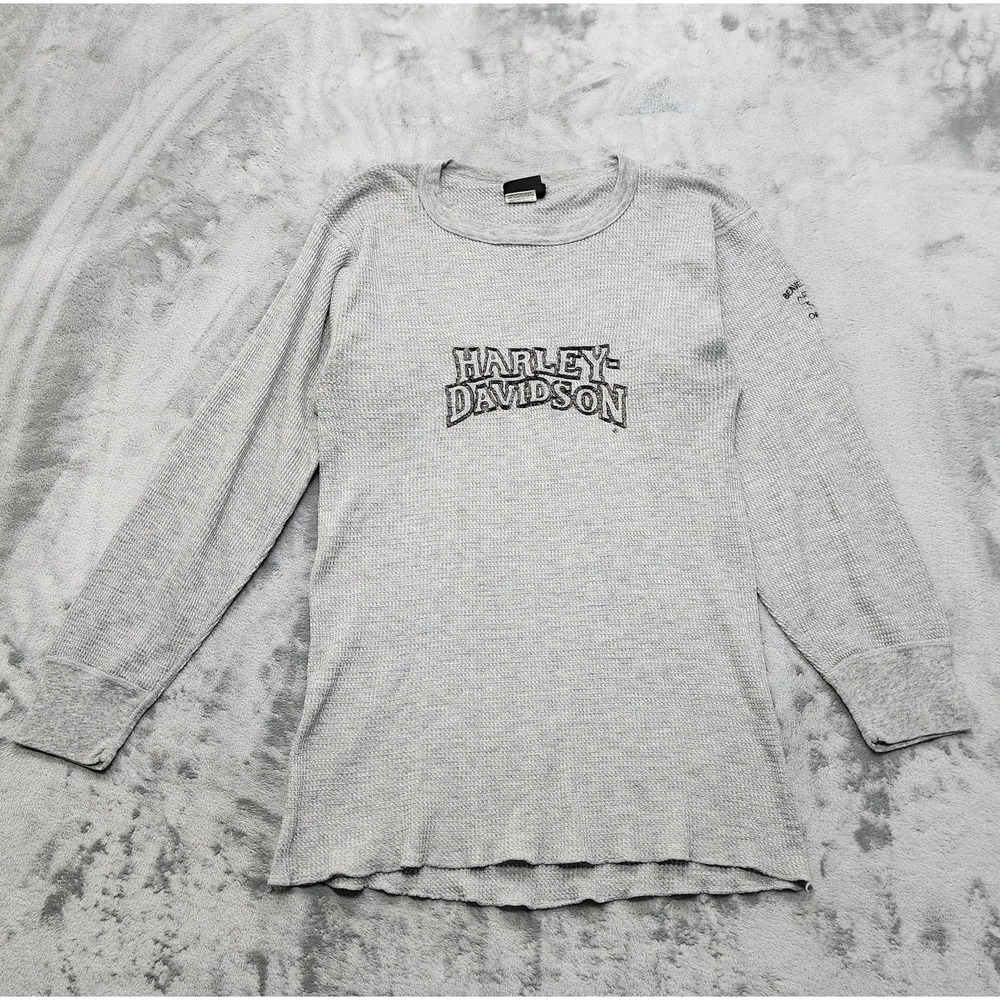 Vintage Harley Davidson Top Mens XXXL Gray‎ Embroidered Waffle Knit Long Johns